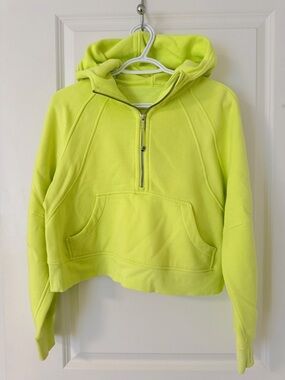 Cropped Half-Zip Hoodie Sweater in Neon Yellow-Green